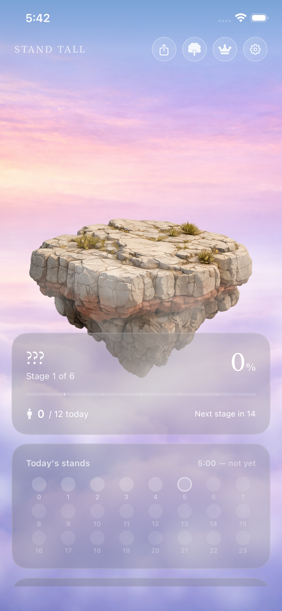 Stand Tall スクリーンショット 夕暮れの空の浮島